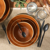 Bloomhouse Santorini Mist Double Bowl Terracotta Reactive Glaze Plates and Bowls Dinnerware Set - Amber, Service for Four (16pcs)