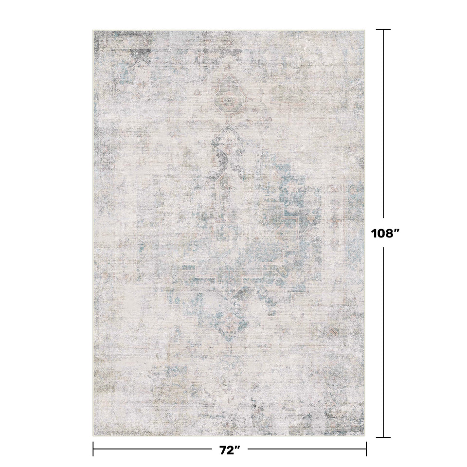 Neutral Living Room Rug - 10x14 Farmhouse Beige Brown Large Area Rug for Dining Room, Bedroom, Low Pile Lightweight Washable