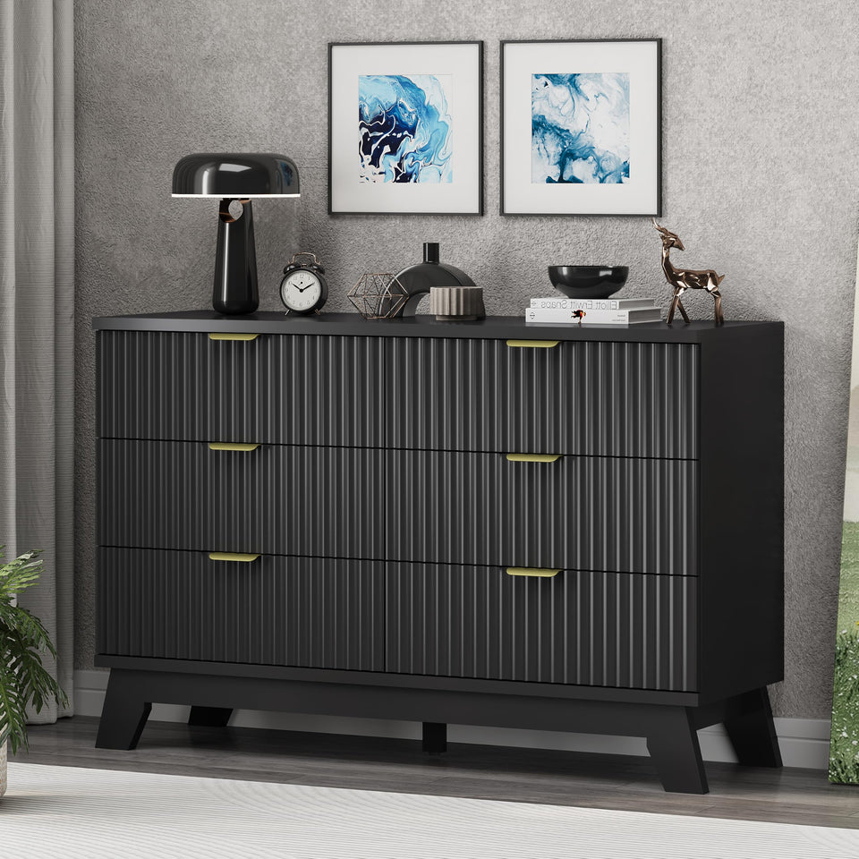 Fluted Dresser for Bedroom with 9 Drawers, 57" Wide Modern Chest of Drawers with Metal Handle, Wooden Dresser TV Stand, Wood Closet Clothes Storage Organizer for Living Room, Hallway, Natural Oak