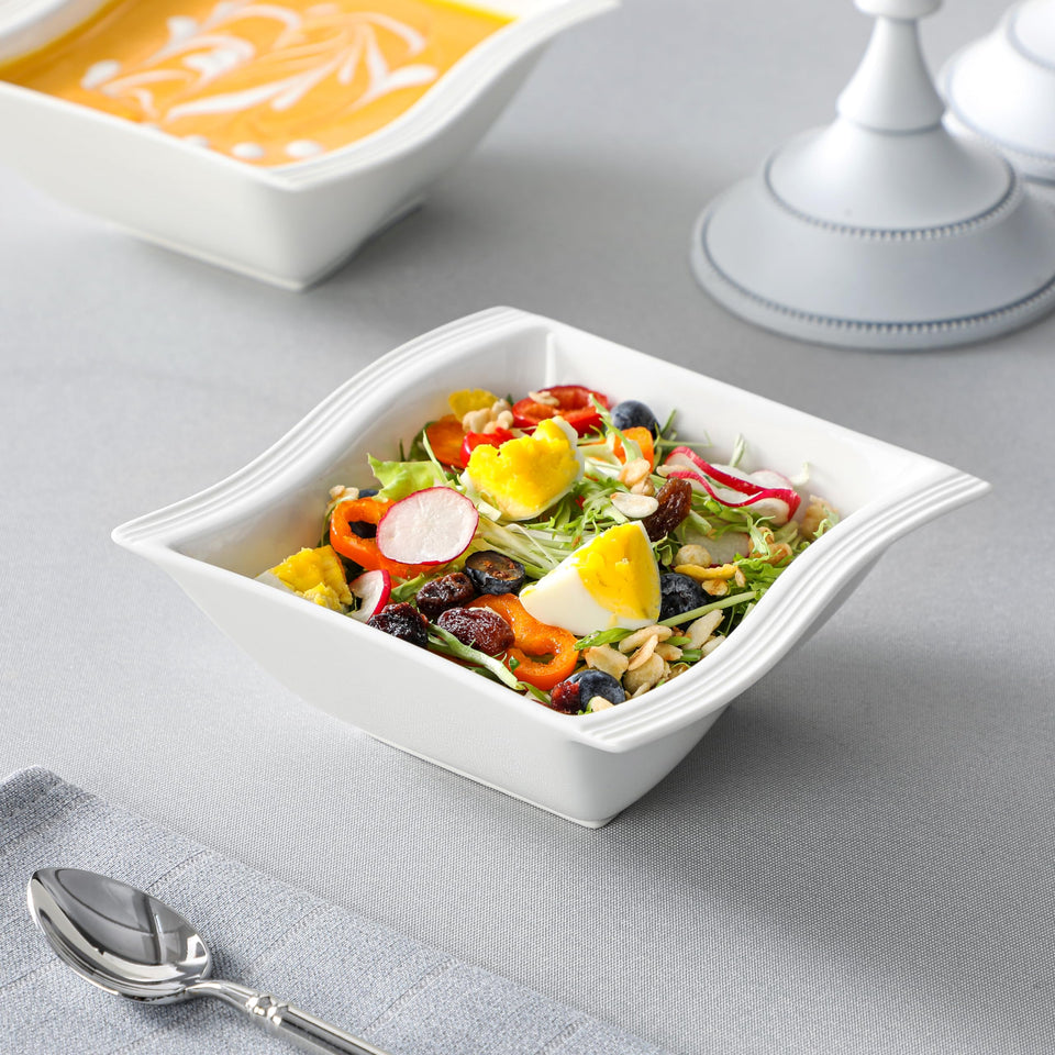 MALACASA Ivory White Dinnerware Sets, 30-Piece Porcelain Plates and Bowls Sets, Modern Dish Set for 6, Square Plates Dinnerware Set Kitchen Dishware Sets, Microwave and Dishwasher Safe, Series Flora