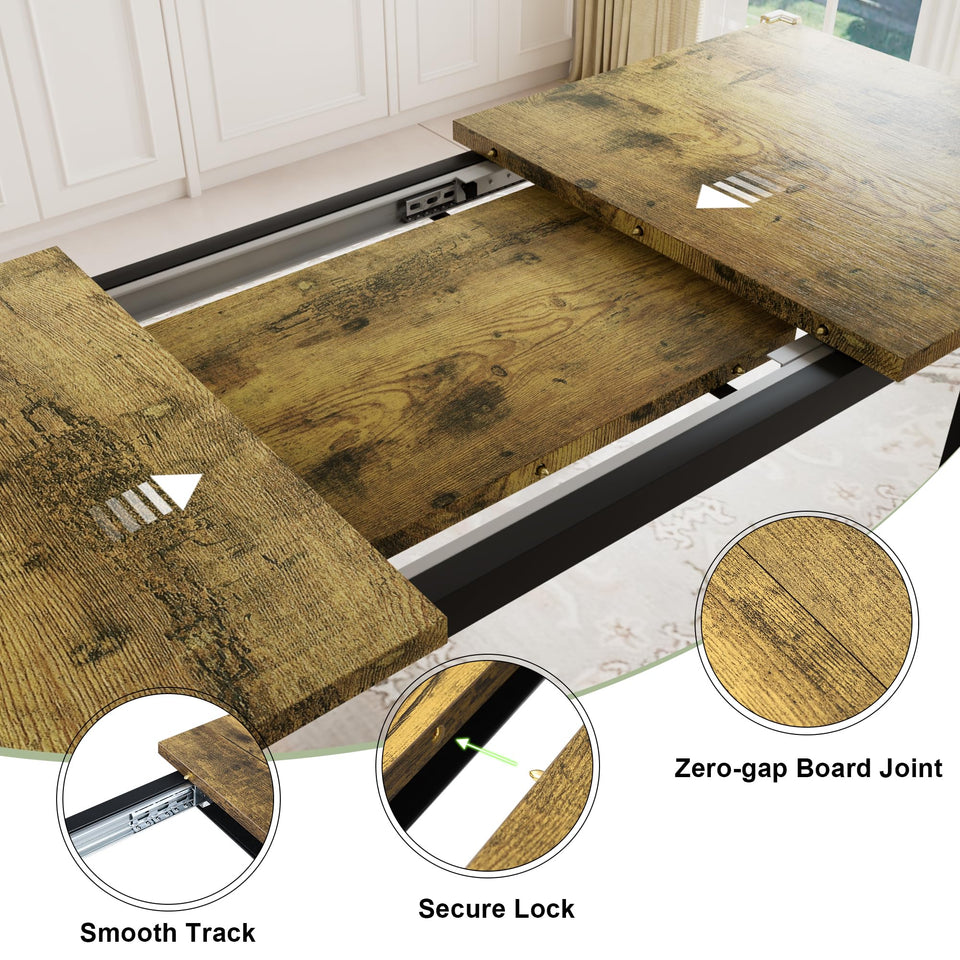 Feonase 5-Piece Dining Table Set for 4-8 People, 63" Large Extendable Kitchen Table Set with 2 Benches and 2 Square Stools, Dining Room Table with MDF Wood Board, Easy Assembly, Black