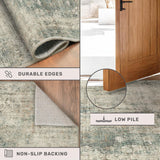 Neutral Living Room Rug - 10x14 Farmhouse Beige Brown Large Area Rug for Dining Room, Bedroom, Low Pile Lightweight Washable