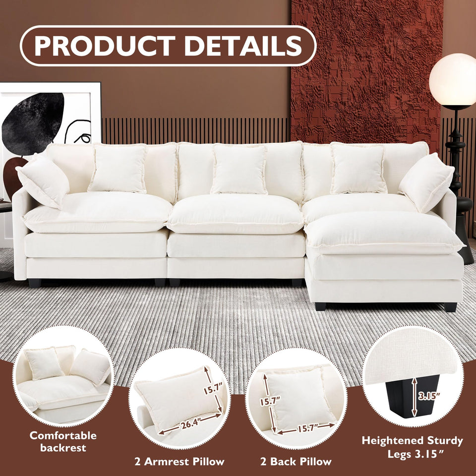 Ihanherry 146" U-Shaped Modern Sofa Modular Sectional Cloud Couch with 2 Ottoman, 6-Seat Chenille Deep Seat Sofa with 6 Pillows for Living Room, Bedroom and Apartment, Grey