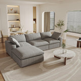 160.6" Cloud Couch Modular Sectional Sofa for Livingroom,Oversized Convertible Sofa with Storage Ottomans,6 Seat Wide Couches,Cushion Covers Removable (Khaki, 6 Seater)