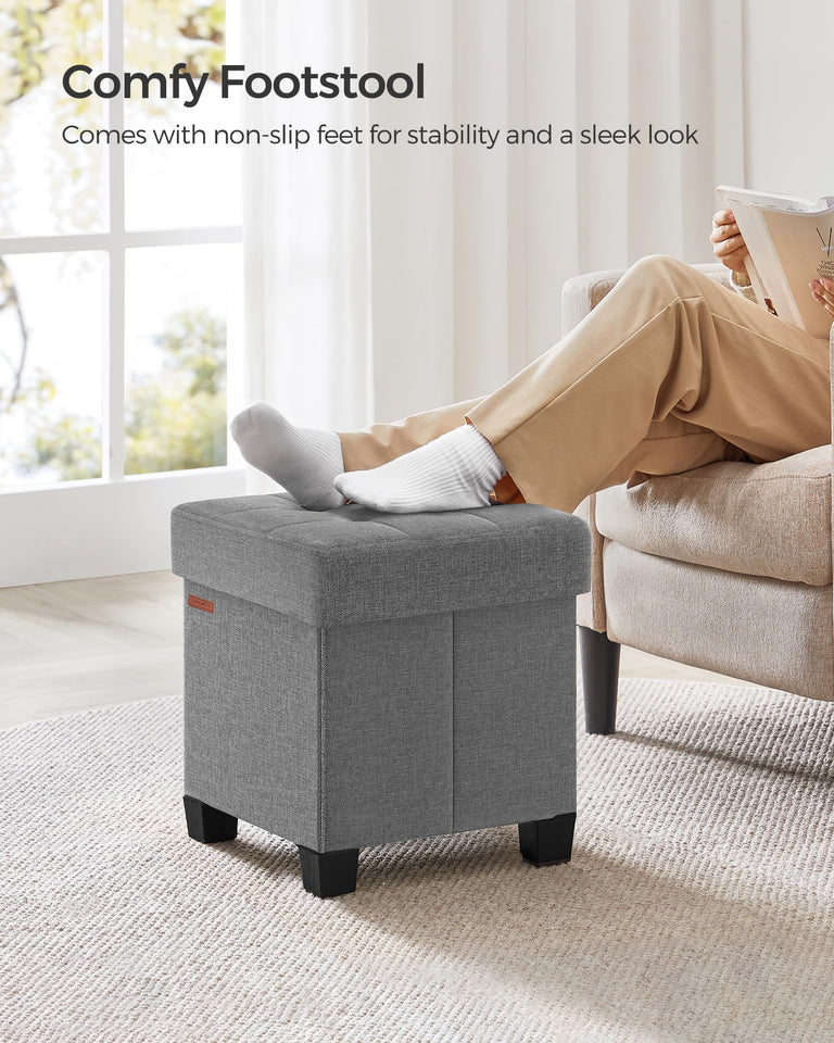 SONGMICS 15 Inches Cube Storage Ottoman, Bedroom Bench with Storage, Foot Stool with Feet, Holds Up to 660 lb, Dark Gray ULSF14GYZ