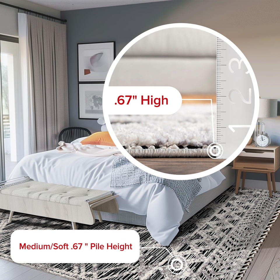 nuLOOM 8x11 Ansley Moroccan Tassel Area Rug, Light Grey, High-Low Textured Bohemian Design, Plush High Pile, Stain Resistant, For Bedroom, Living Room, Hallway, Entryway