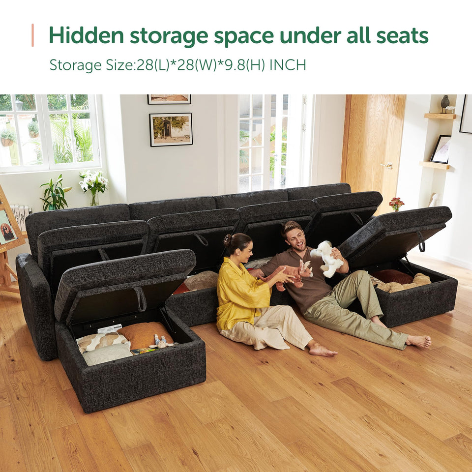 HONBAY Sectional Couch with Storage Seats, Modular Sectional Sofa with Storage Ottoman, U Shaped Sectional Couches for Living Room, Light Beige