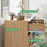 Fluted Dresser for Bedroom with 9 Drawers, 57" Wide Modern Chest of Drawers with Metal Handle, Wooden Dresser TV Stand, Wood Closet Clothes Storage Organizer for Living Room, Hallway, Natural Oak