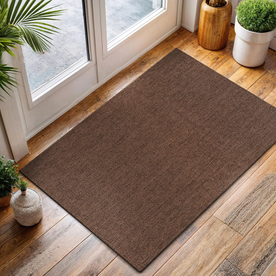 CAMILSON Easy Jute Rug 10x14, Indoor Outdoor Natural Color Fiber Area Rugs for Living Room Patio and Kitchen Rug Herringbone Woven Design Easy-Cleaning Washable Outside Carpet Alfombras 10 x 14