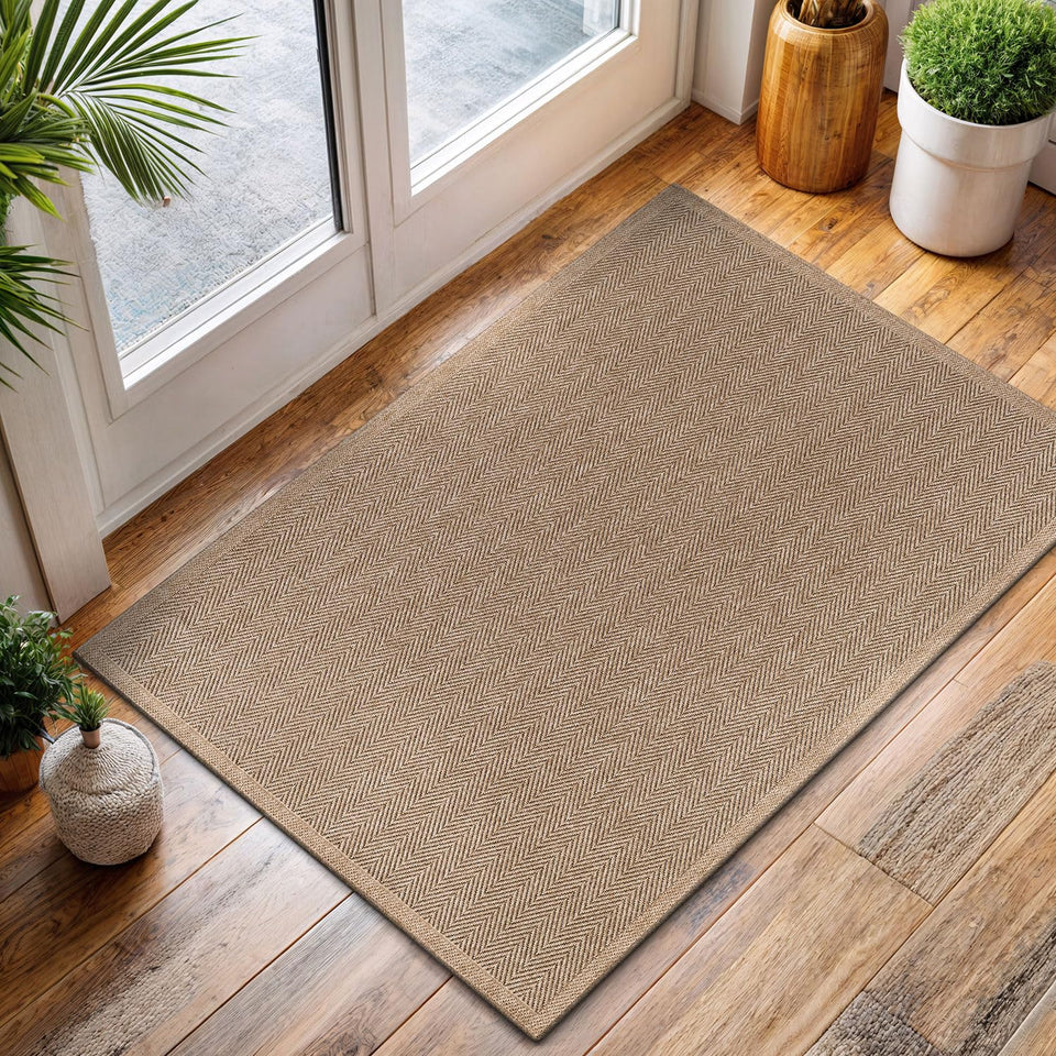 CAMILSON Easy Jute Rug 10x14, Indoor Outdoor Natural Color Fiber Area Rugs for Living Room Patio and Kitchen Rug, Sisal Boho Woven Design, Easy-Cleaning, Washable Outside Carpet Alfombras (10 x 14)