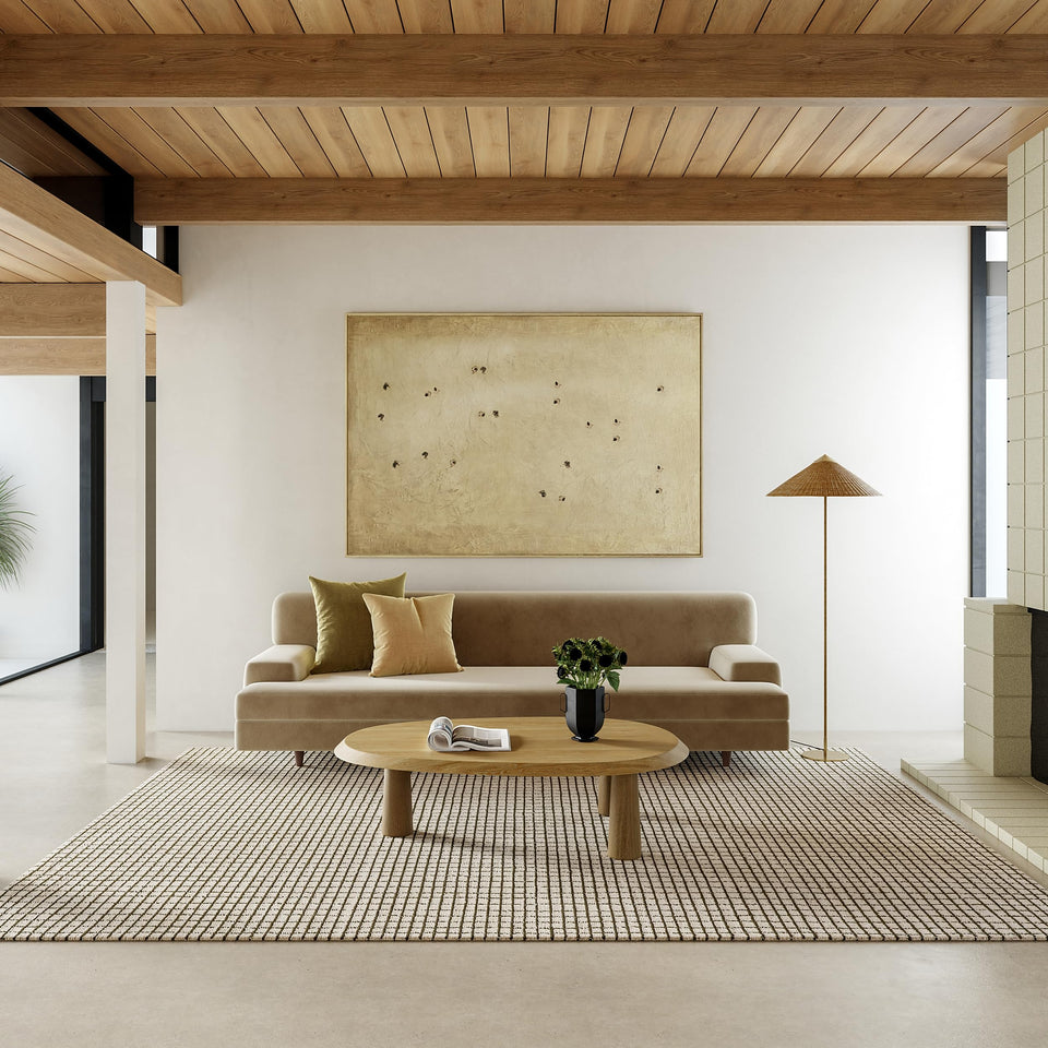 Rugs USA 8'6" x 11'6" Melrose Checked Wool Indoor Area Rug, Contemporary Farmhouse Cream for Living Room, Bedroom, Office, Entryway, Hallway