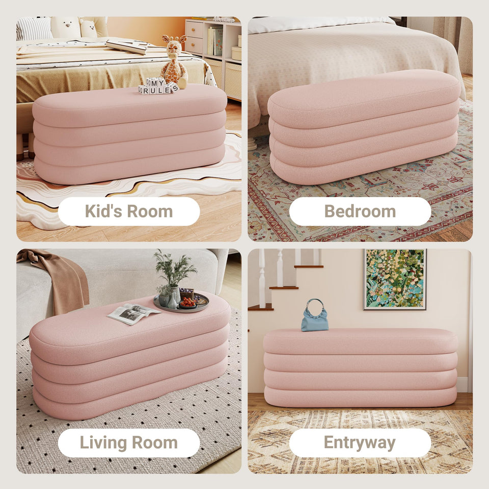 Busaurus Storage Ottoman Bench 49.2 Inch Upholstered Fabric Storage Bench for Bedroom End of Bed Aesthetic Large Oval Ottoman for Living Room Entryway (Ivory)