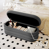 Busaurus Storage Ottoman Bench 49.2 Inch Upholstered Fabric Storage Bench for Bedroom End of Bed Aesthetic Large Oval Ottoman for Living Room Entryway (Ivory)