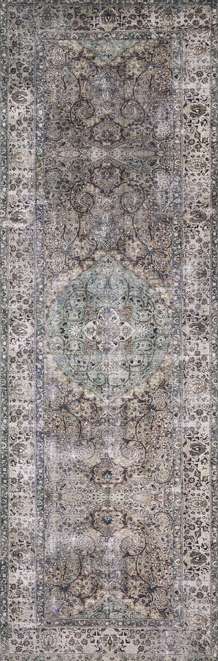 Loloi Layla Collection LAY-03 Olive/Charcoal 9'-0" x 12'-0" .13" Thick Area Rug, Soft, Durable, Vintage Inspired, Distressed, Low Pile, Non-Shedding, Easy Clean, Printed, Living Room Rug