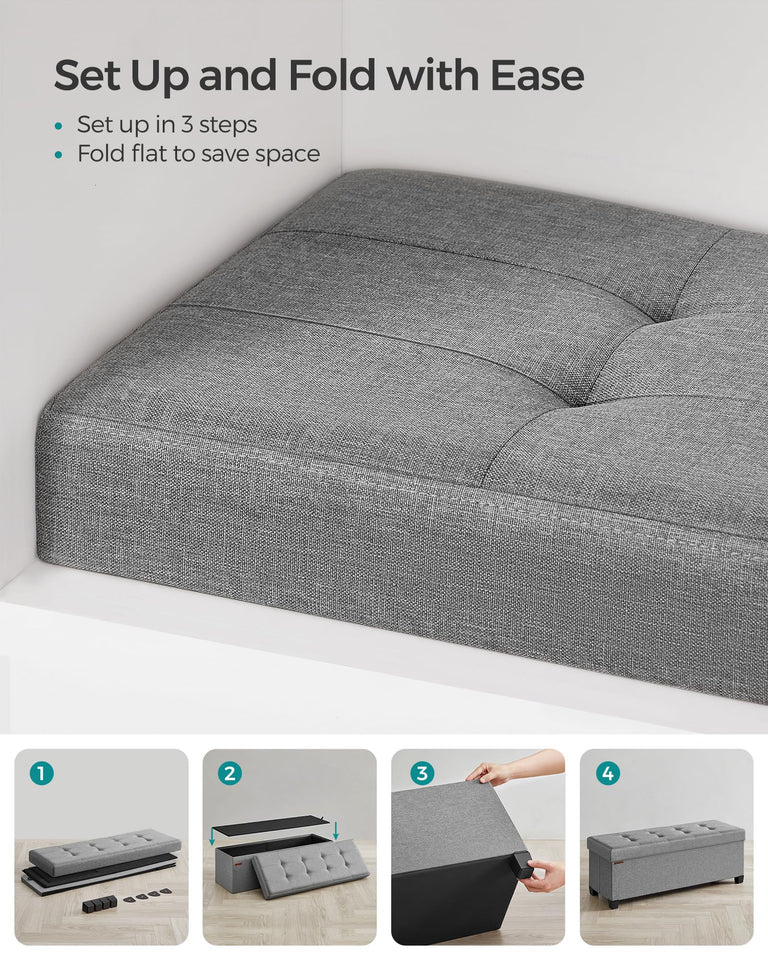 SONGMICS Storage Ottoman Bench, Foldable Foot Rest with Legs, 15 x 43 x 15.7 Inches, End of Bed Bench, Storage Chest, Load up to 660 lb, for Living Room, Bedroom, Entryway, Ink Black ULSF018B01