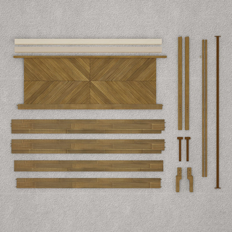 Bme Vivian 14 Inch Deluxe Bed Frame with Headboard, Rustic & Scandinavian Style with Solid Acacia Wood, No Box Spring Needed, 12 Strong Wood Slat Support, Easy Assembly, King, Rustic Golden Brown