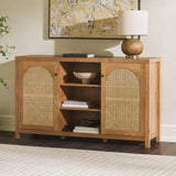 Walker Edison Sasha 4-Door Reeded Sideboard Buffet with Cord Management, 70 Inch, Coastal Oak