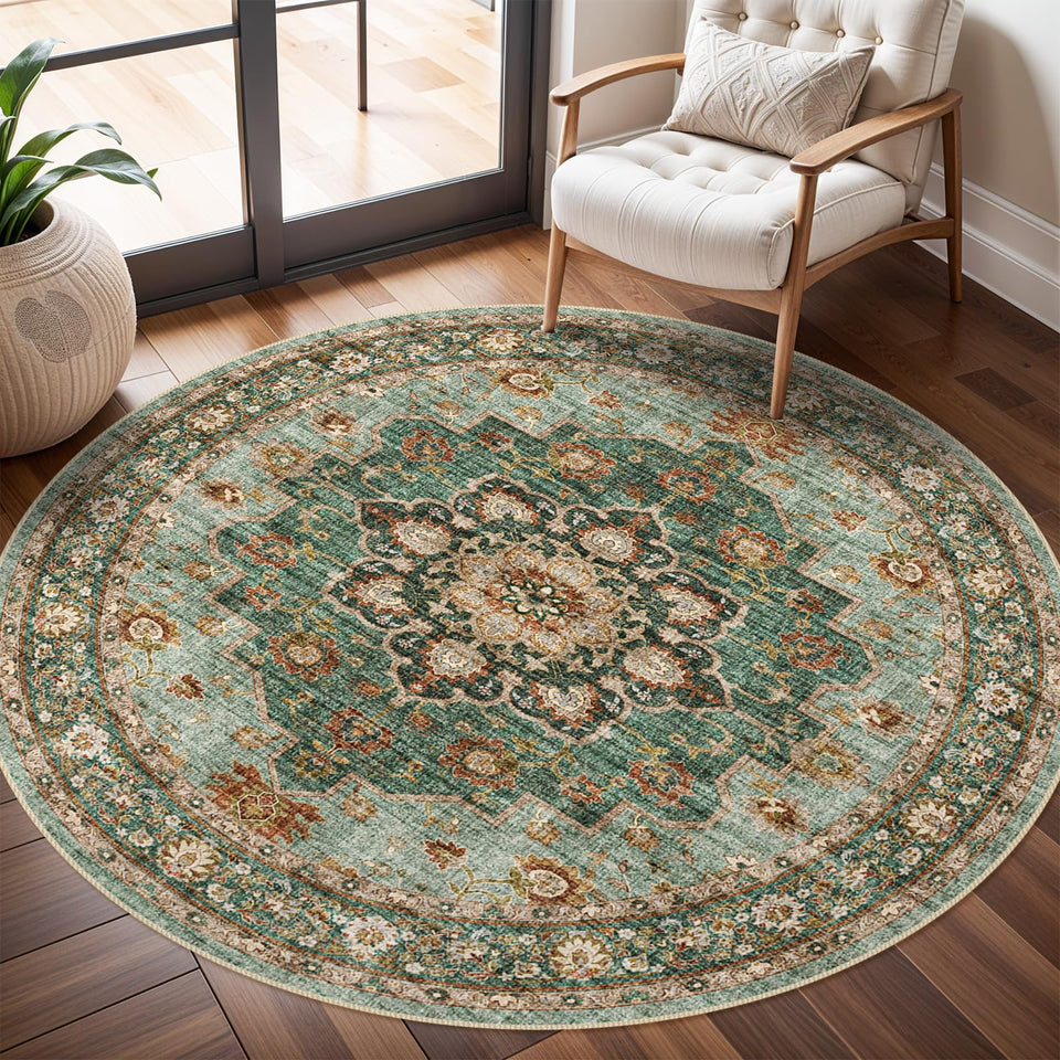 TOPRUUG Washable Oriental Area Rug - 12x15 Rugs for Living Room Soft Carpet for Bedroom Waterproof Floral Distressed Indoor Stain Resistant Non-Shedding Floor Carpets (Green, 12x15)
