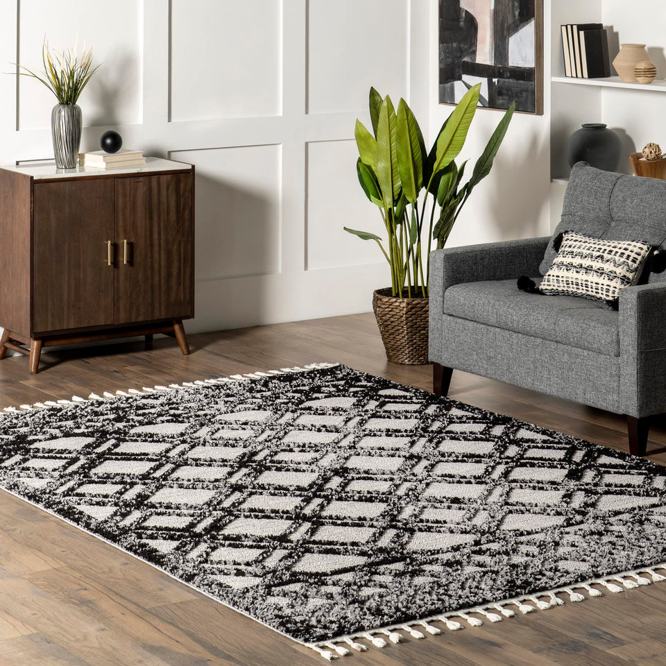 nuLOOM 8x11 Ansley Moroccan Tassel Area Rug, Light Grey, High-Low Textured Bohemian Design, Plush High Pile, Stain Resistant, For Bedroom, Living Room, Hallway, Entryway