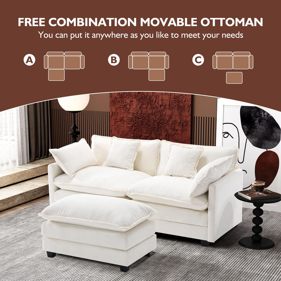 Ihanherry 146" U-Shaped Modern Sofa Modular Sectional Cloud Couch with 2 Ottoman, 6-Seat Chenille Deep Seat Sofa with 6 Pillows for Living Room, Bedroom and Apartment, Grey