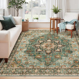 TOPRUUG Washable Oriental Area Rug - 12x15 Rugs for Living Room Soft Carpet for Bedroom Waterproof Floral Distressed Indoor Stain Resistant Non-Shedding Floor Carpets (Green, 12x15)