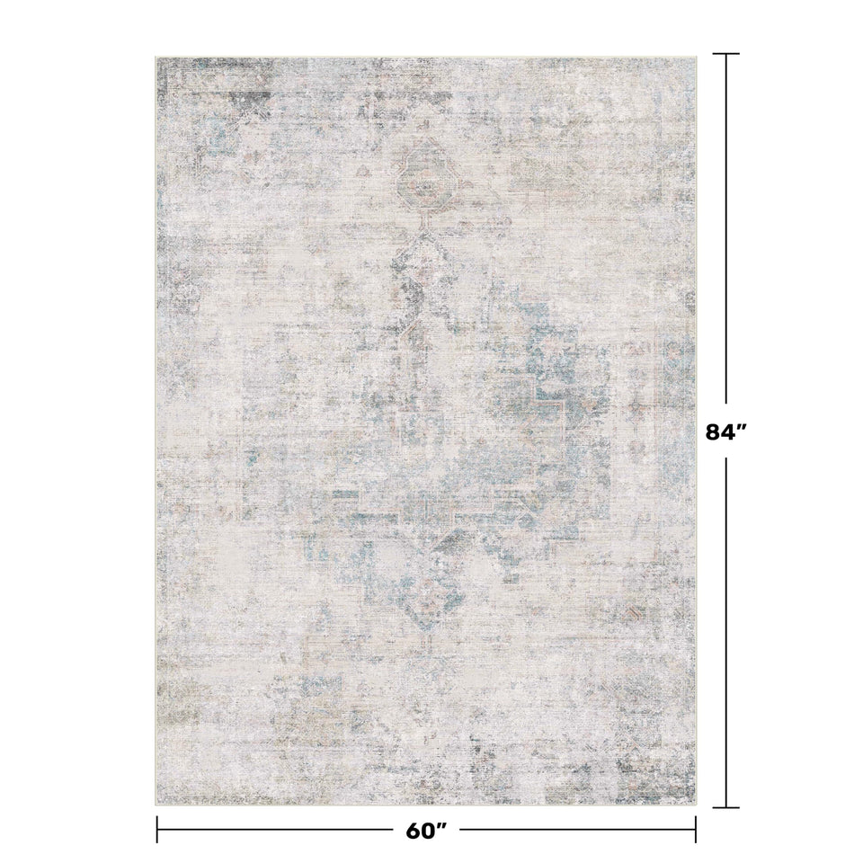 Neutral Living Room Rug - 10x14 Farmhouse Beige Brown Large Area Rug for Dining Room, Bedroom, Low Pile Lightweight Washable