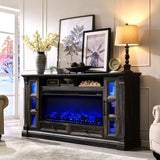 OKD Fireplace TV Stand for up-to-80 TV, Farmhouse 36" Tall Entertainment Center with 42" Electric Fireplace, Media Console with Glass Door Cabinets & Drawers for Living Room, Antique White