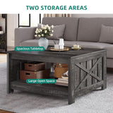 YITAHOME Coffee Table Farmhouse Coffee Table with Storage Rustic Wood Cocktail Table, Square Coffee Tables for Living Meeting Room with Half Open Storage Compartment, Grey Wash