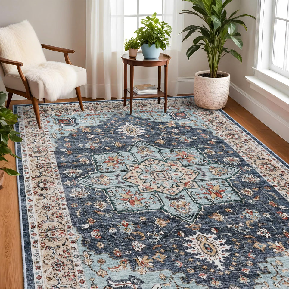 TOPRUUG Washable Oriental Area Rug - 12x15 Rugs for Living Room Soft Carpet for Bedroom Waterproof Floral Distressed Indoor Stain Resistant Non-Shedding Floor Carpets (Green, 12x15)