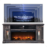 OKD Fireplace TV Stand for 80 Inch TV - Farmhouse Entertainment Center with 42" Electric Fireplace & LED Lights, Wood Media Console with Storage Drawers & Cabinets for Living Room, Antique White