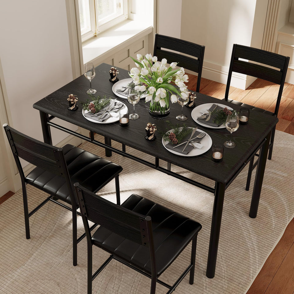 IRONCK Dining Table Set for 4, Wood Kitchen Table with Upholstered Chairs for Kitchen Room and Small Spaces, Rustic Brown