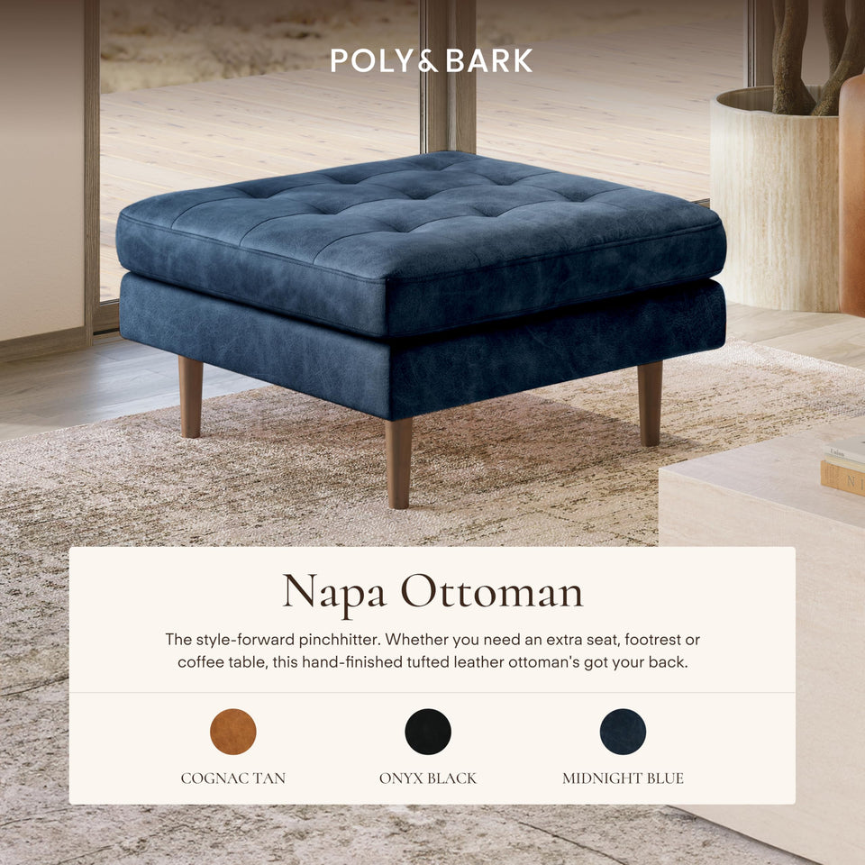 POLY & BARK Napa 72" Apartment Sofa – Italian-Tanned Full-Grain Pure-Aniline or Semi-Aniline Leather, Feather-Down Cushioning, Kiln-Dried Solid Wood Frame, Walnut Legs - Cognac Tan