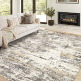Area Rugs for Living Room: 12x15 Abstract Washable Rug Modern Neutral Large Soft Stain Resistant Non-Slip Backing Machine Table for Bedroom Dining Room Indoor Home Office Carpet - Gold Brown