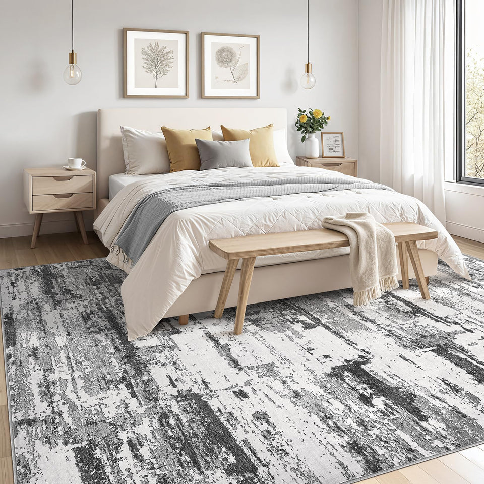 Area Rugs for Living Room: 12x15 Abstract Washable Rug Modern Neutral Large Soft Stain Resistant Non-Slip Backing Machine Table for Bedroom Dining Room Indoor Home Office Carpet - Gold Brown