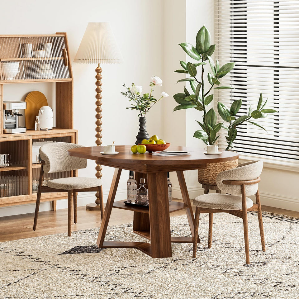 43.3in-59in Extendable Round Dining Table for 4-8,Modern Kitchen Oval Dining Table with Removable Leaves Space Saving,Wood Base with Storage Shelf for Kitchen Living Room (Walnut)