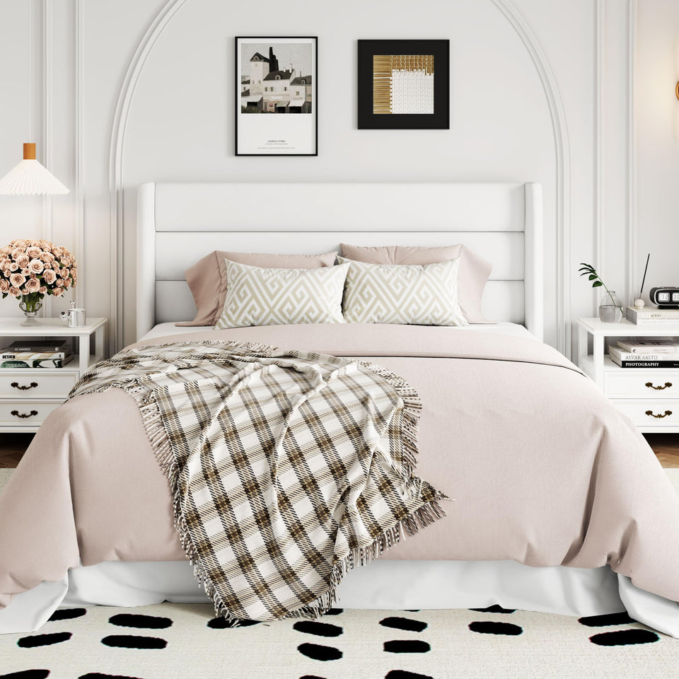 Allewie King Size Lift Up Storage Bed, Modern Wingback Headboard, Hydraulic Support, No Box Spring Needed, Light Beige