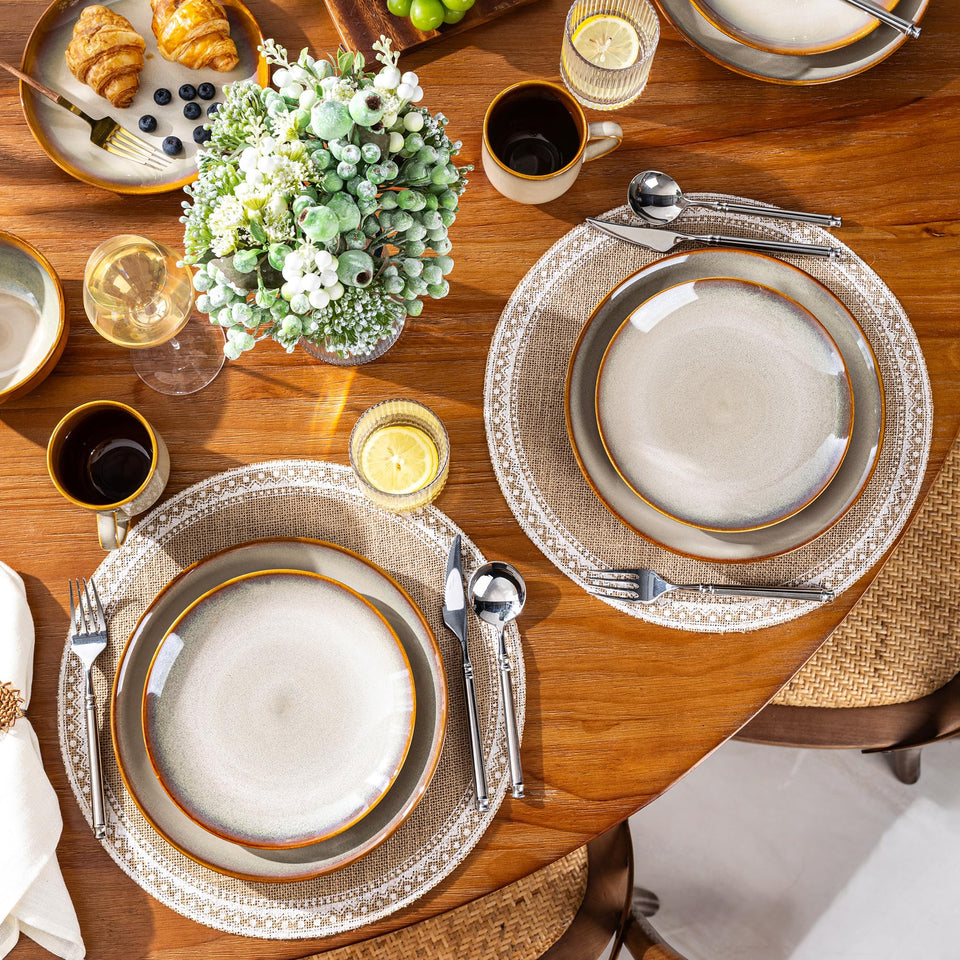 LeRatio Ceramic Dinnerware Sets for 6,Plates and Bowls Sets,Handmade Reactive Glaze Dishes Set,Chip Resistant and Scratch Resistant | Oven&Dishwasher & Microwave Safe-Blue(18PCS)