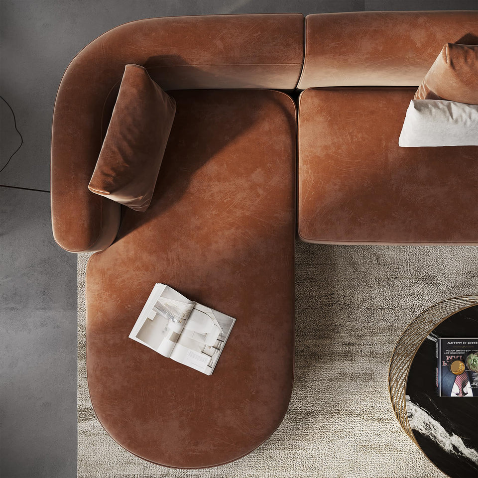 Acanva Luxury Modern Tight Curved Back Velvet Sofa, Minimalist Style Comfy Couch for Living Room Apartment, 3 Seater, Cream