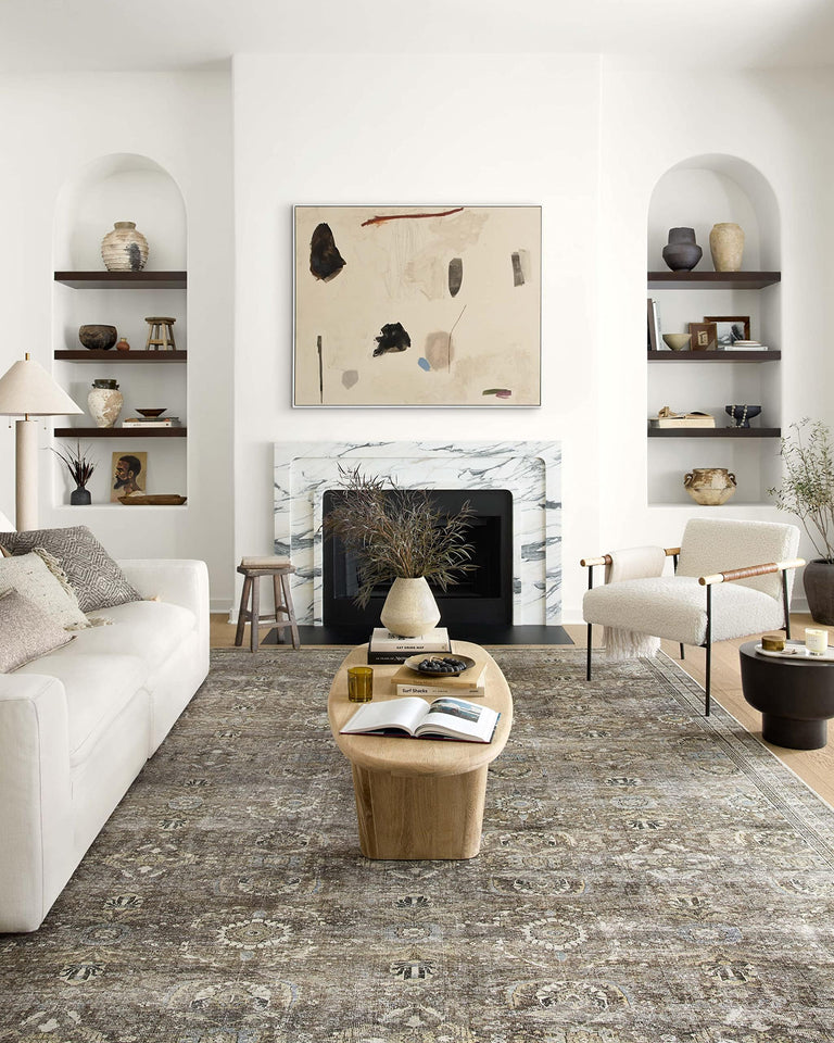 Loloi Layla Collection LAY-03 Olive/Charcoal 9'-0" x 12'-0" .13" Thick Area Rug, Soft, Durable, Vintage Inspired, Distressed, Low Pile, Non-Shedding, Easy Clean, Printed, Living Room Rug