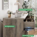 Fluted Dresser for Bedroom with 9 Drawers, 57" Wide Modern Chest of Drawers with Metal Handle, Wooden Dresser TV Stand, Wood Closet Clothes Storage Organizer for Living Room, Hallway, Natural Oak