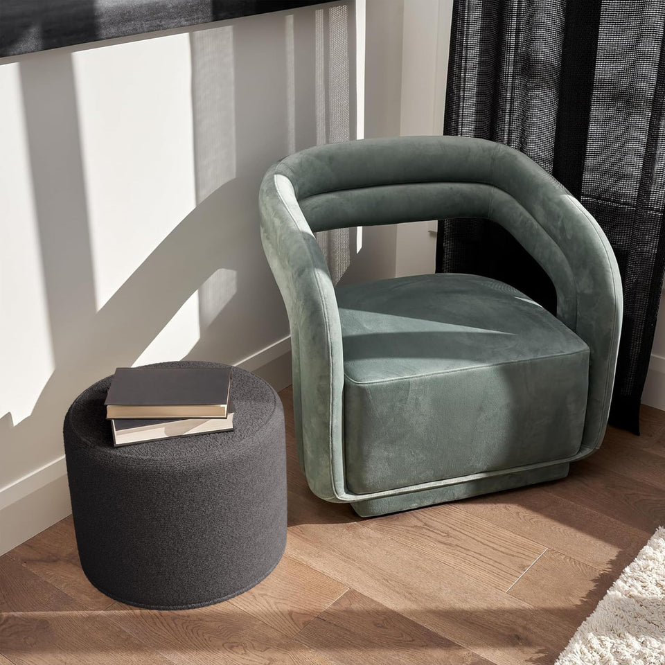 ZICOTO Beautiful Boucle Pouf Ottoman and Foot Rest - Elevate Your Living Room Decor with Lightweight Comfort and Charm - A Round Modern Foam Filled Foot Stool Perfect to Rest Your Feet