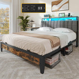 YITAHOME King Size Bed Frame with Adjustable Headboard, 4 Storage Drawers and RGB LED Lights, Velvet Upholstered Platform Bed with USB Ports, No Box Spring Needed, Fast Assembly, Noise-Free, Black