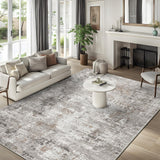12x15 Area Rug for Living Room – Large Modern Neutral Abstract Thin Washable Carpet, Soft Low Pile Non-Slip Stain-Resistant for Bedroom Dining Room Home Office (Beige Grey)