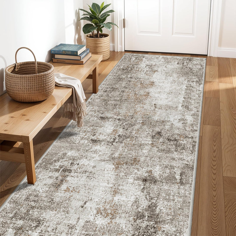 12x15 Area Rug for Living Room – Large Modern Neutral Abstract Thin Washable Carpet, Soft Low Pile Non-Slip Stain-Resistant for Bedroom Dining Room Home Office (Beige Grey)