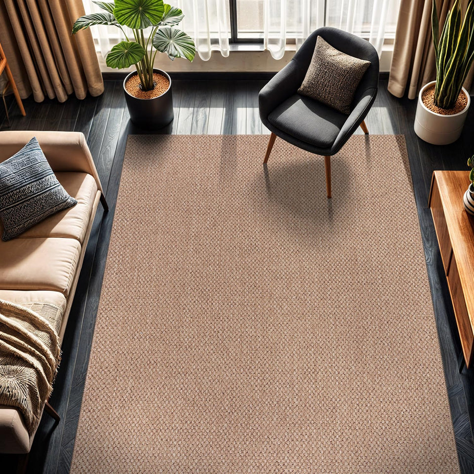 CAMILSON Easy Jute Rug 10x14, Indoor Outdoor Natural Color Fiber Area Rugs for Living Room Patio and Kitchen Rug, Sisal Boho Woven Design, Easy-Cleaning, Washable Outside Carpet Alfombras (10 x 14)