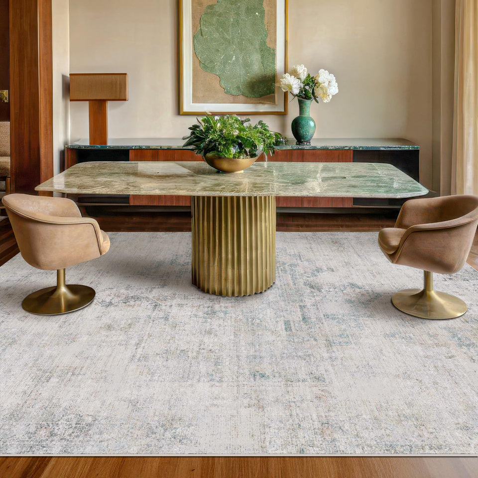 Neutral Living Room Rug - 10x14 Farmhouse Beige Brown Large Area Rug for Dining Room, Bedroom, Low Pile Lightweight Washable