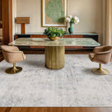 Neutral Living Room Rug - 10x14 Farmhouse Beige Brown Large Area Rug for Dining Room, Bedroom, Low Pile Lightweight Washable