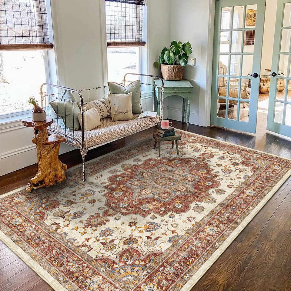 TOPRUUG Washable Oriental Area Rug - 12x15 Rugs for Living Room Soft Carpet for Bedroom Waterproof Floral Distressed Indoor Stain Resistant Non-Shedding Floor Carpets (Green, 12x15)