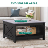 YITAHOME Coffee Table Farmhouse Coffee Table with Storage Rustic Wood Cocktail Table, Square Coffee Tables for Living Meeting Room with Half Open Storage Compartment, Grey Wash