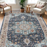 TOPRUUG Washable Oriental Area Rug - 12x15 Rugs for Living Room Soft Carpet for Bedroom Waterproof Floral Distressed Indoor Stain Resistant Non-Shedding Floor Carpets (Green, 12x15)